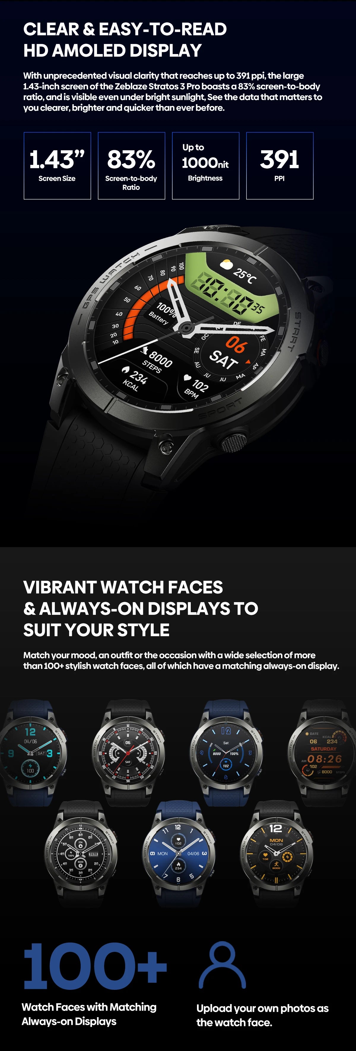 Zeblaze Stratos 3 PRO GPS Smartwatch – 1.43” HD AMOLED, Bluetooth Calls