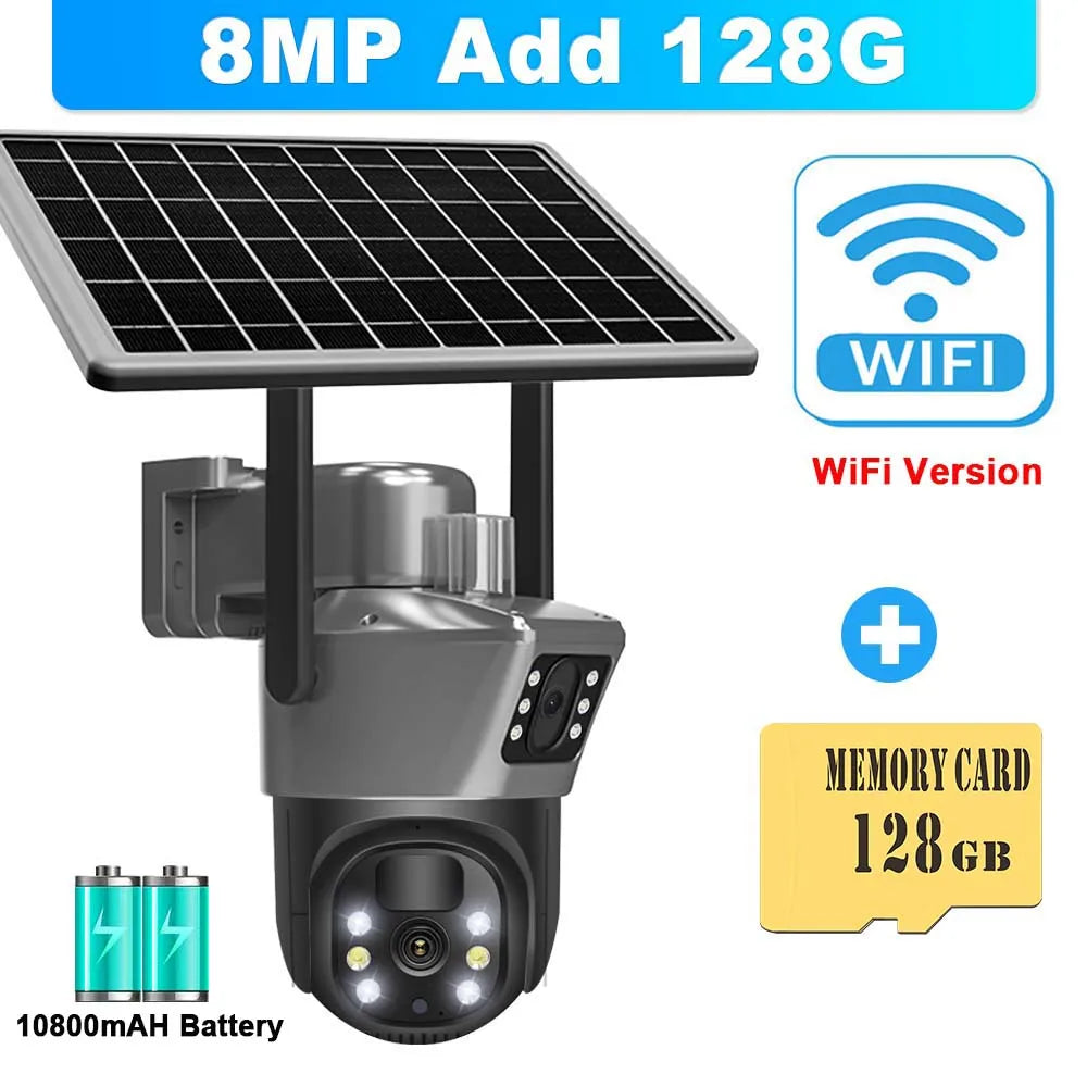 8MP 4K WiFi Solar Camera – Outdoor Wireless CCTV with Dual Lens & PTZ
