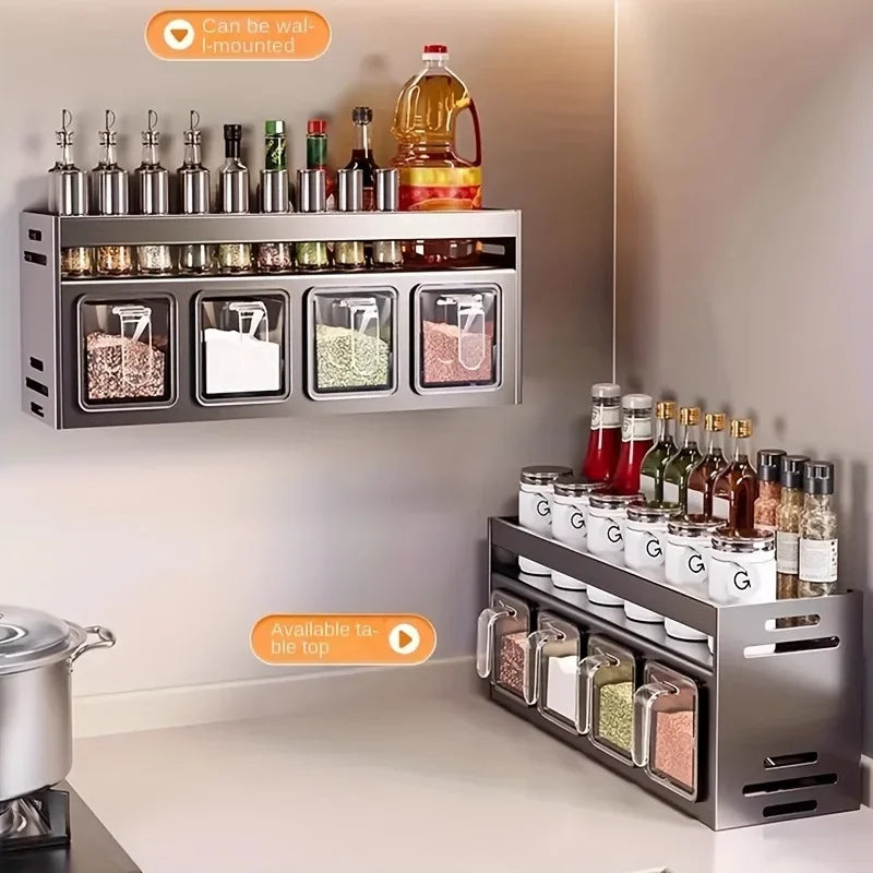 Stainless Steel Wall-Mounted Spice Rack – Multi-Functional Kitchen Organizer