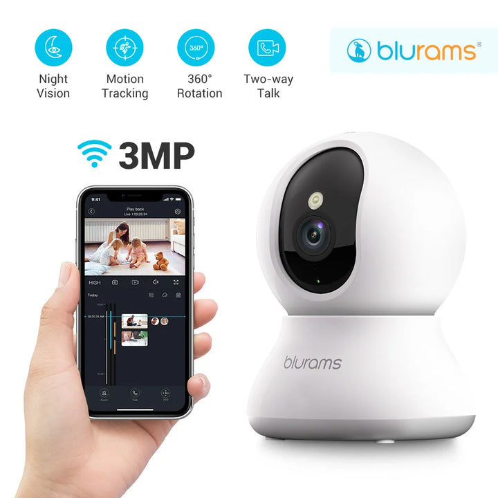 Blurams 2.4 & 5G WiFi Indoor Camera 2K HD – 360° PTZ, Night Vision, 2-Way Talk, Pet & Baby Monitor