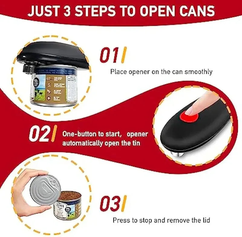 One Touch Electric Can & Jar Opener – Automatic, Portable Kitchen Tool