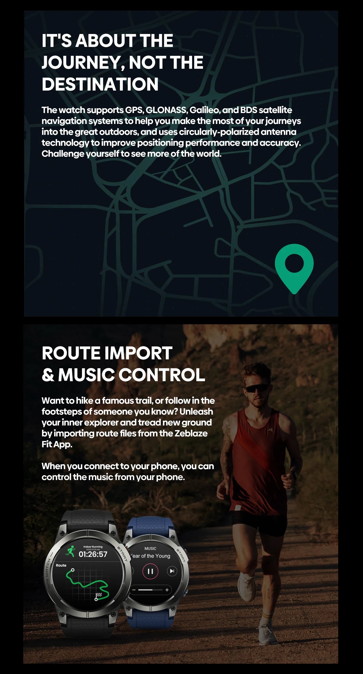 Zeblaze Stratos 3 PRO GPS Smartwatch – 1.43” HD AMOLED, Bluetooth Calls