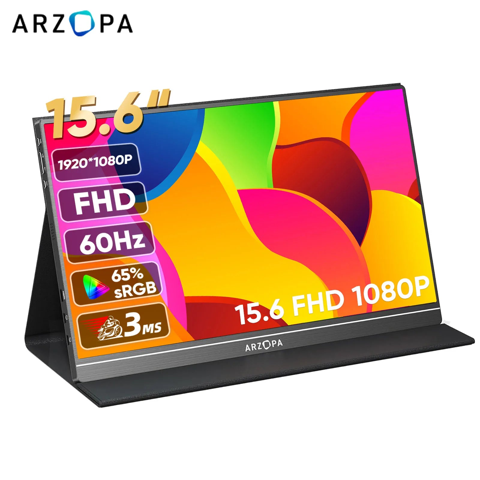Arzopa 15.6" FHD Portable Monitor – 1080P HDMI/USB Display for Laptop, PC, Console