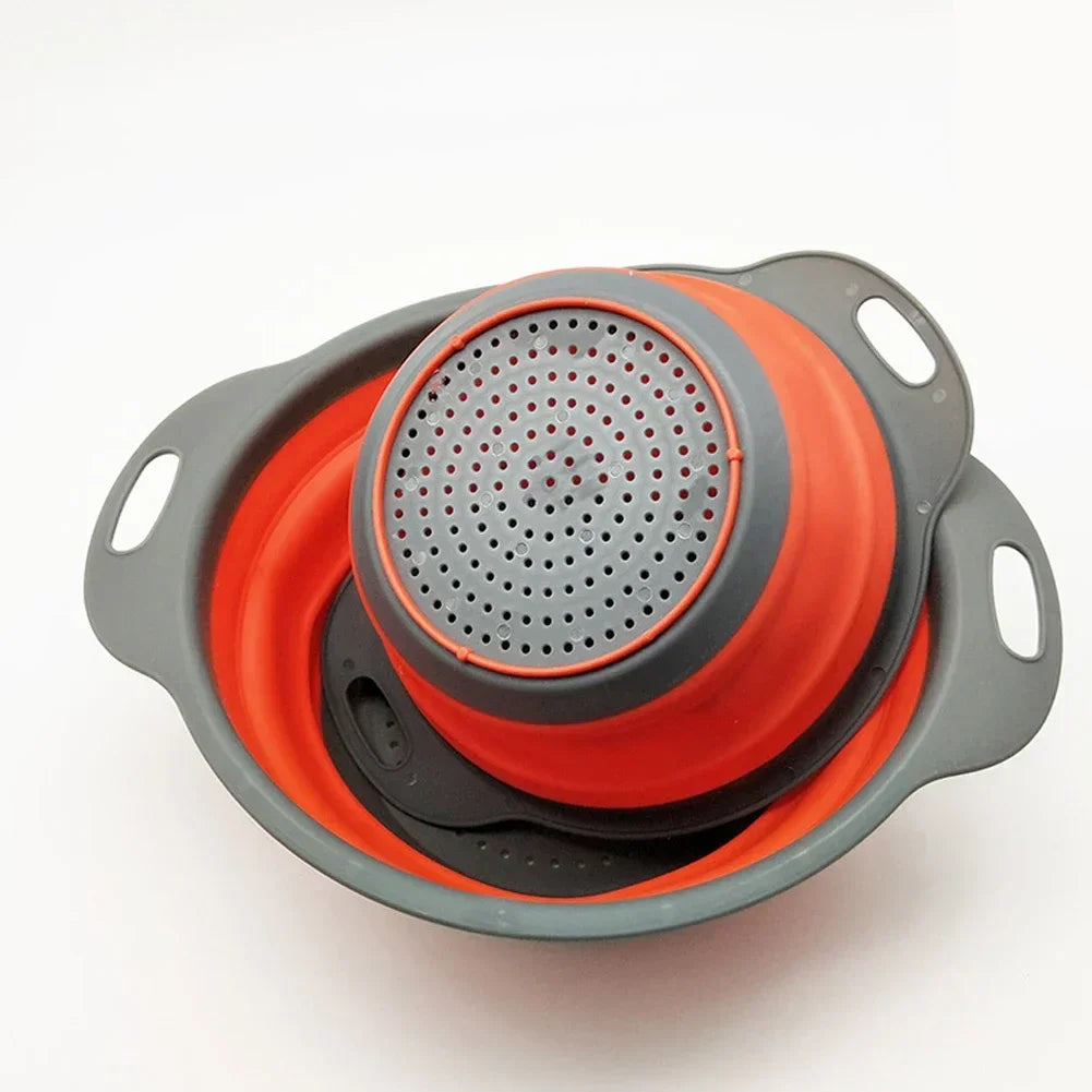 Silicone Folding Drain Basket – Foldable Fruit & Vegetable Washing Basket, Collapsible Kitchen Strainer & Storage Tool