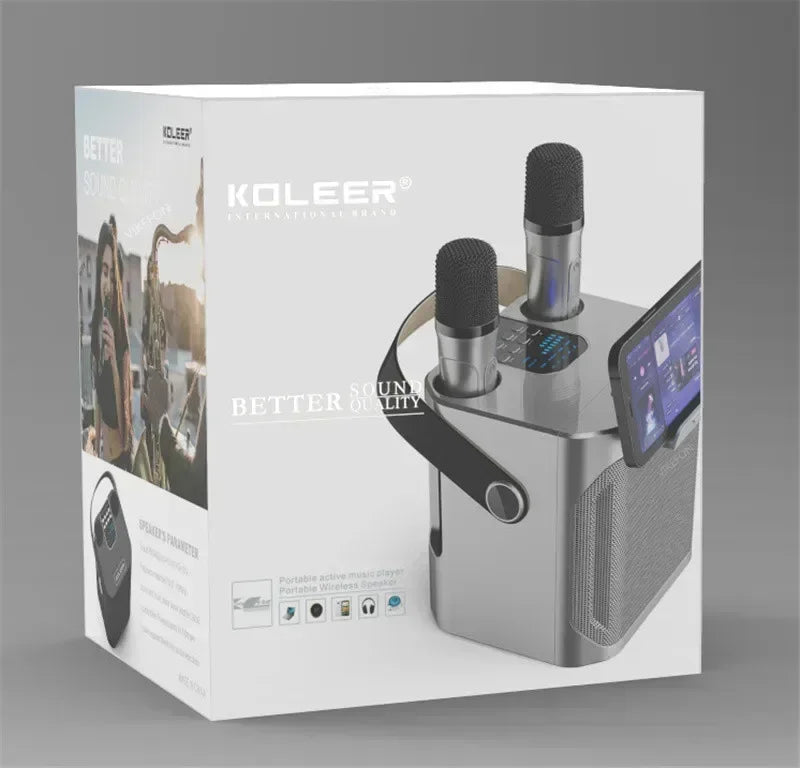 High Power Portable Karaoke Bluetooth Speaker with 2 Mics & 360° Surround