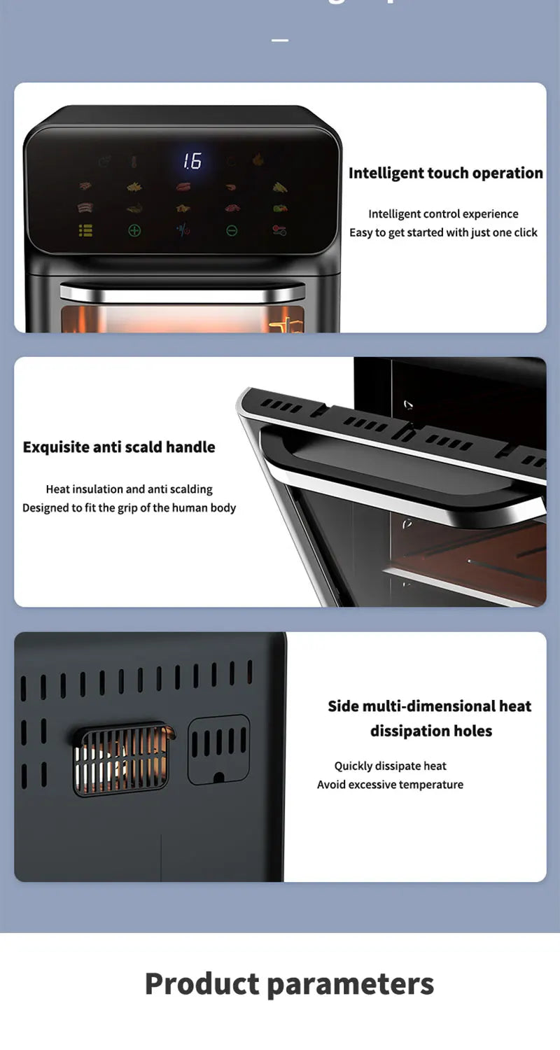 10L Large Capacity Electric Air Fryer – Oil-Free Convection Oven with 360° Baking