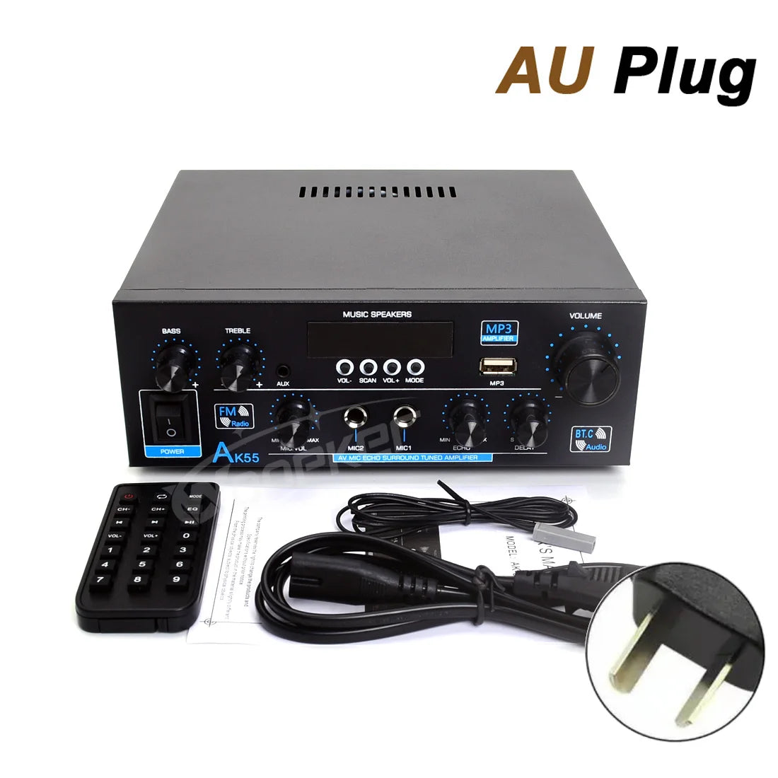 Woopker AK55 Bluetooth Amplifier – 2.0 Channel, 900W Max, HiFi Audio & Karaoke