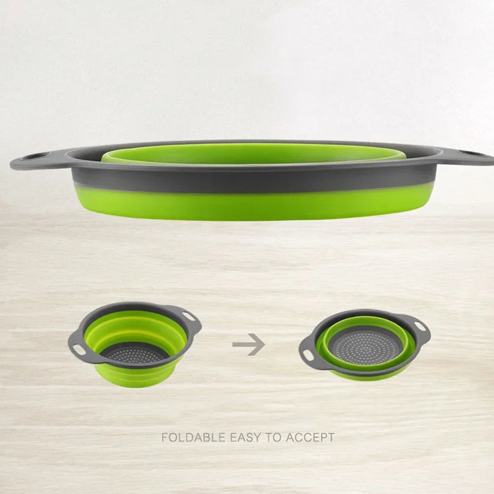 Silicone Folding Drain Basket – Foldable Fruit & Vegetable Washing Basket, Collapsible Kitchen Strainer & Storage Tool