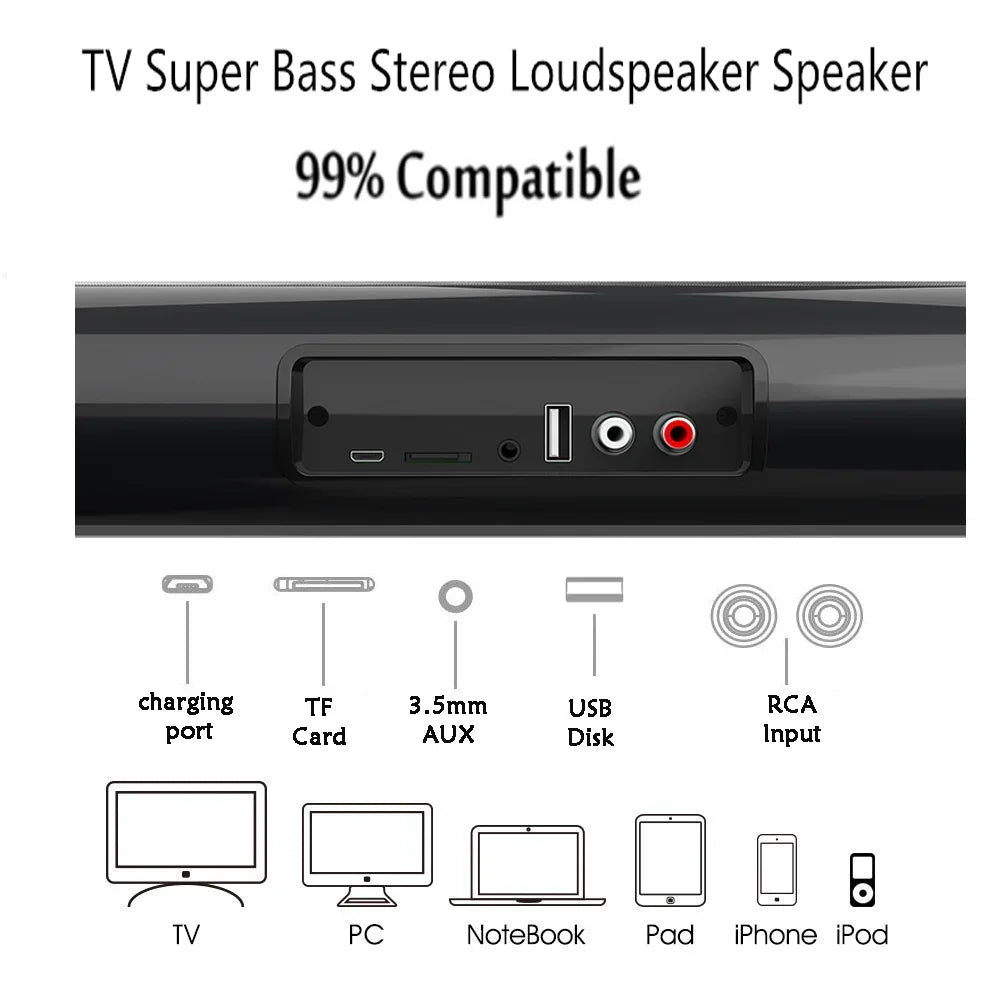 Super Powerful Wireless Bluetooth Sound Bar with Subwoofer & FM Radio