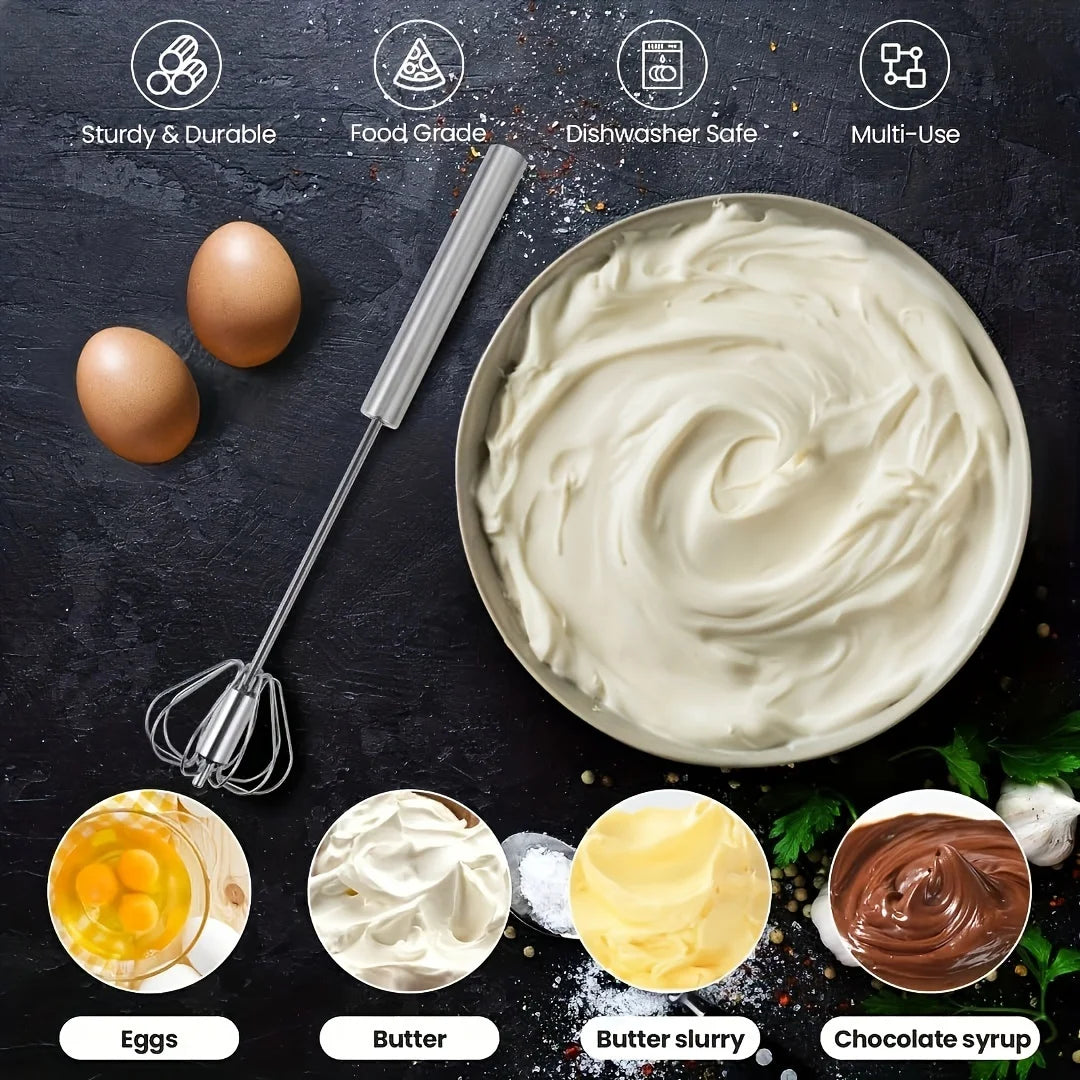 Stainless Steel Egg Beater – Durable Semi-Automatic Mixer for Effortless Egg, Cream Mixing & Beating