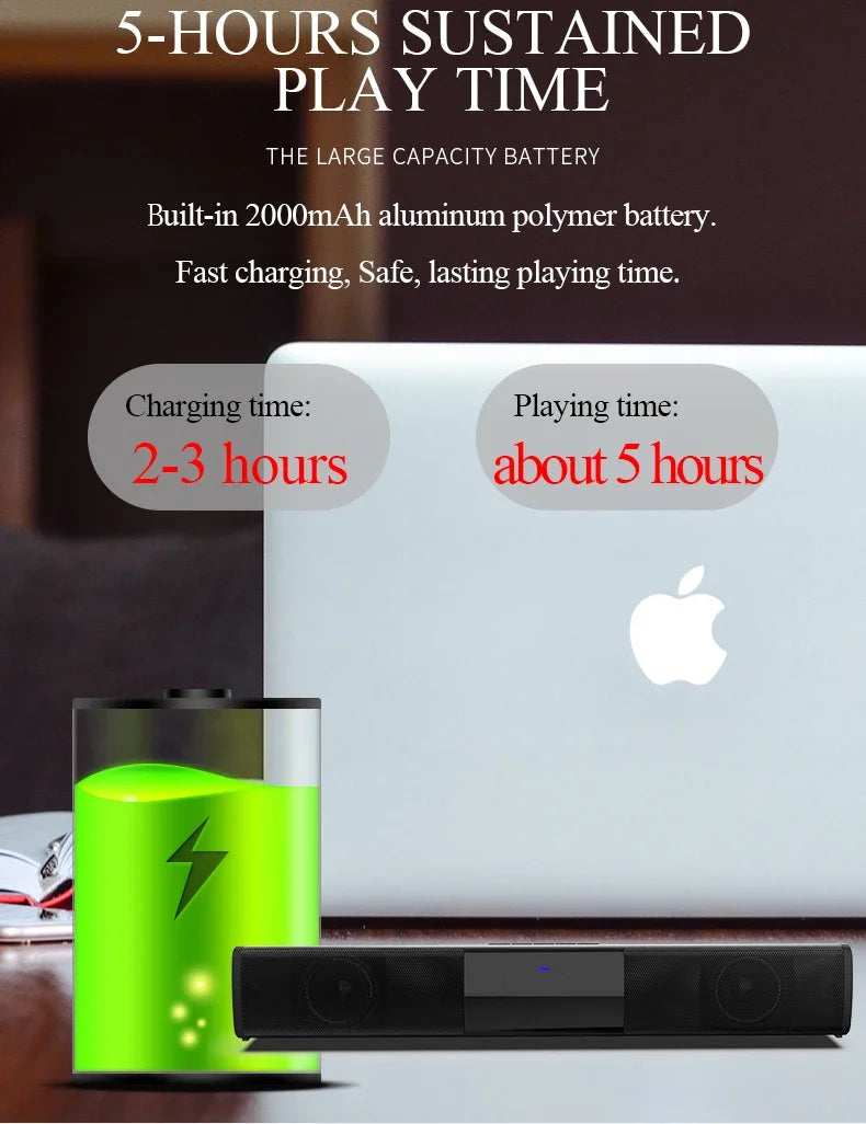 Super Powerful Wireless Bluetooth Sound Bar with Subwoofer & FM Radio