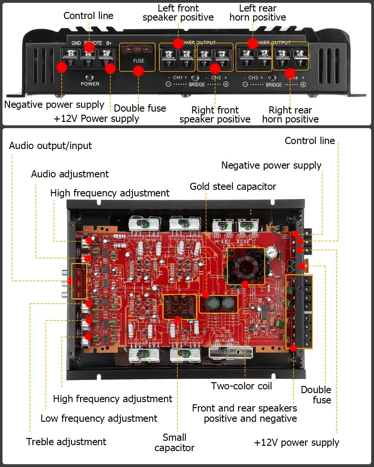 SK-790.4 4-Channel 12V Car Amplifier – Max 7900W Class A/B