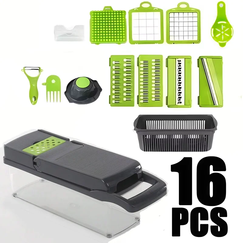 14/16 IN 1 Multi-Function Vegetable Food Chopper – Slicer, Grater, Cutter, Shredder Kitchen Tool for Tomato, Carrot, Cheese, Onion & More