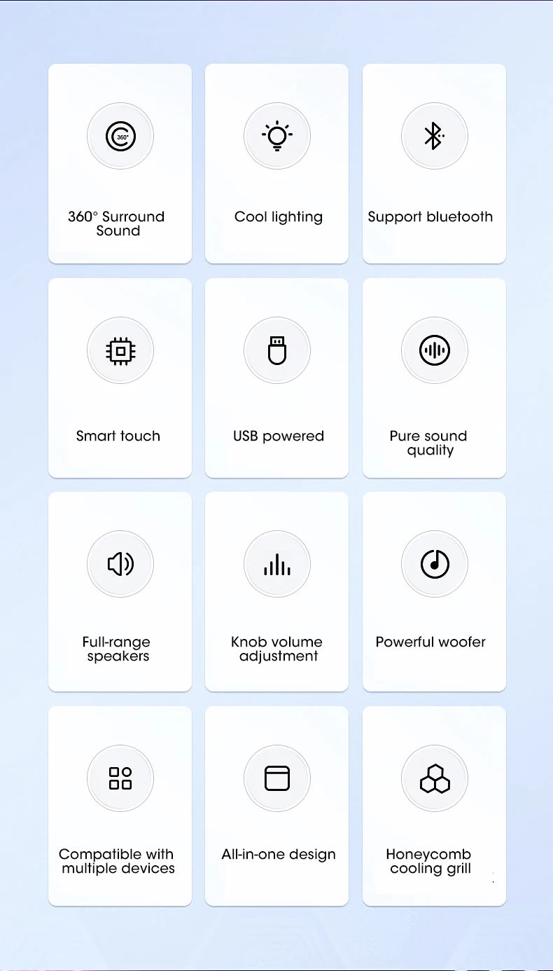 4D Bluetooth 5.0 Computer Speakers – Wired Stereo Soundbar with Subwoofer