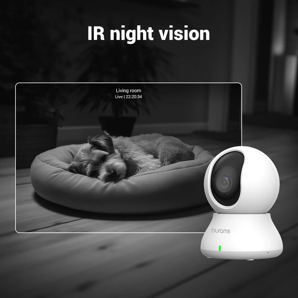 Blurams 2.4 & 5G WiFi Indoor Camera 2K HD – 360° PTZ, Night Vision, 2-Way Talk, Pet & Baby Monitor