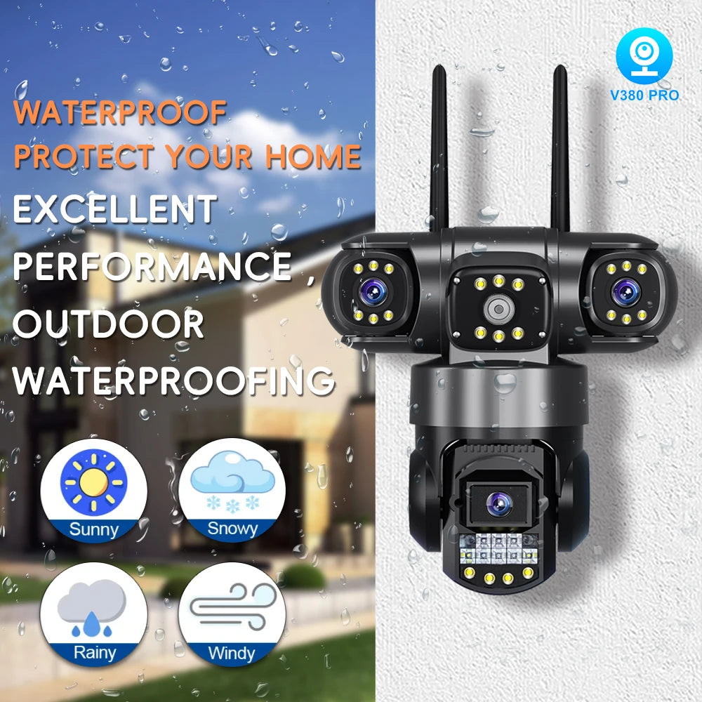 V380 Pro 12MP 6K Outdoor WiFi IP Camera – Triple Lens & Screen, Night Vision
