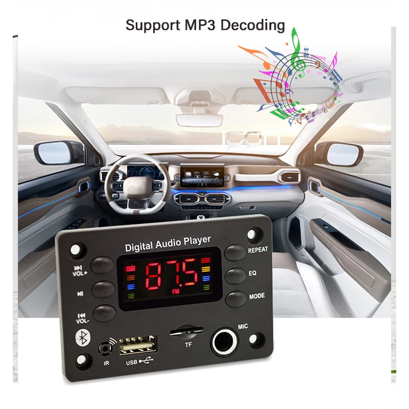 Bluetooth 5.0 MP3 Decoder Board – 5V/12V Audio Module with USB, TF, FM & Mic