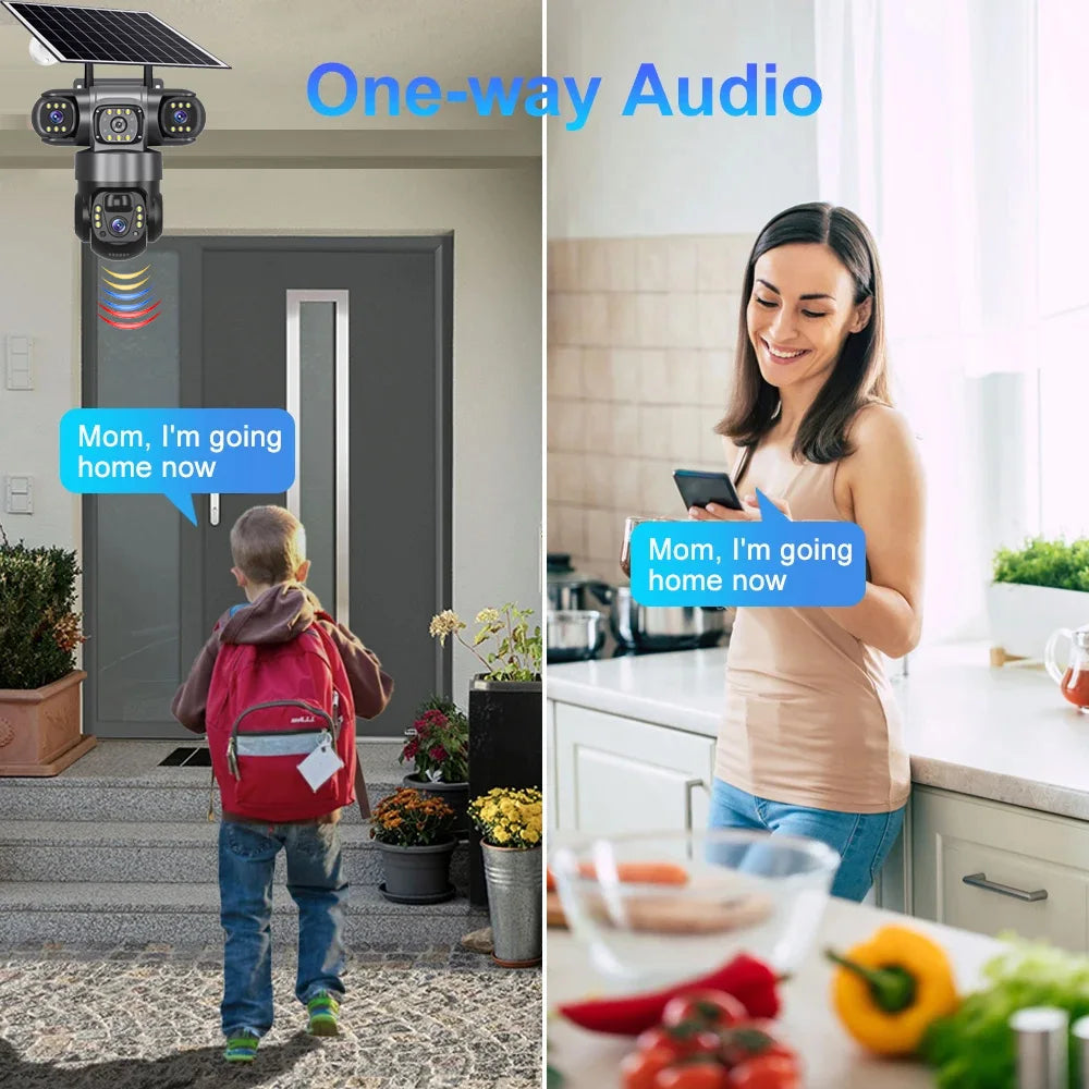Solar 4G Sim Outdoor Camera – 3 Lens & Screen, 10X Zoom, PIR Human Detection