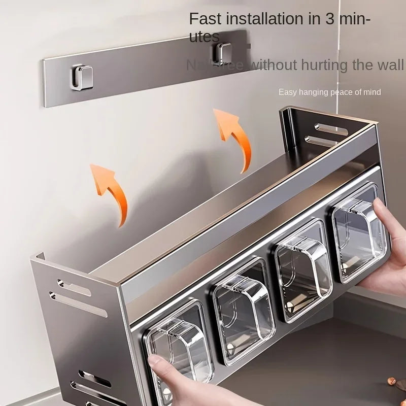 Stainless Steel Wall-Mounted Spice Rack – Multi-Functional Kitchen Organizer