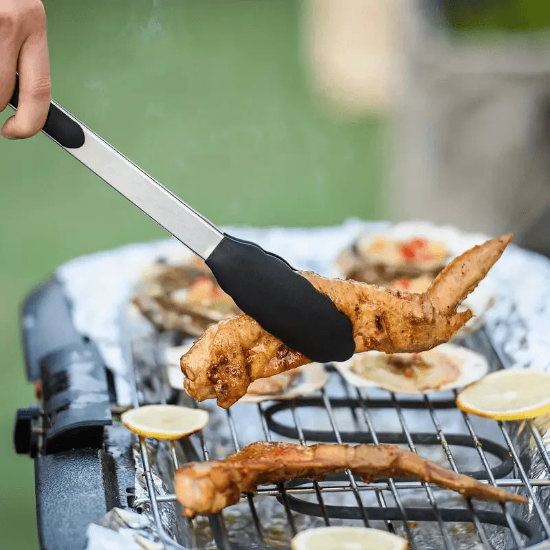 3 Size Available Heavy Duty Stainless Steel Kitchen Tongs with Silicone Tips High Heat Resistant Locking Design Secure Grip