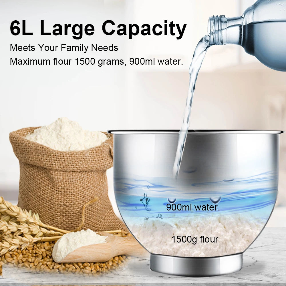 BioloMix 1200W Stand Mixer – 6L Bowl, 6-Speed, Dough & Whisk Attachments