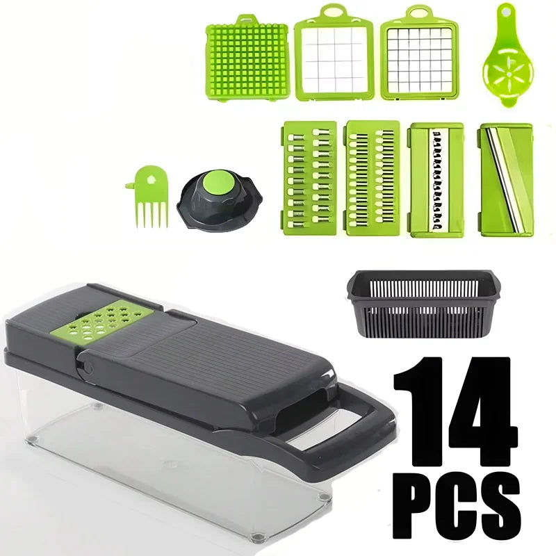 14/16 IN 1 Multi-Function Vegetable Food Chopper – Slicer, Grater, Cutter, Shredder Kitchen Tool for Tomato, Carrot, Cheese, Onion & More