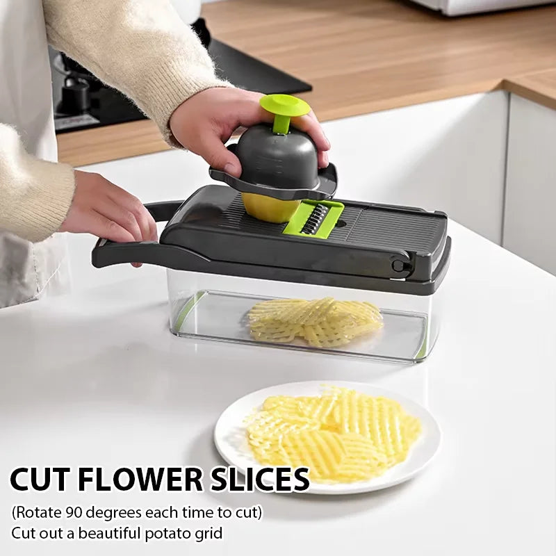 14/16 IN 1 Multi-Function Vegetable Food Chopper – Slicer, Grater, Cutter, Shredder Kitchen Tool for Tomato, Carrot, Cheese, Onion & More