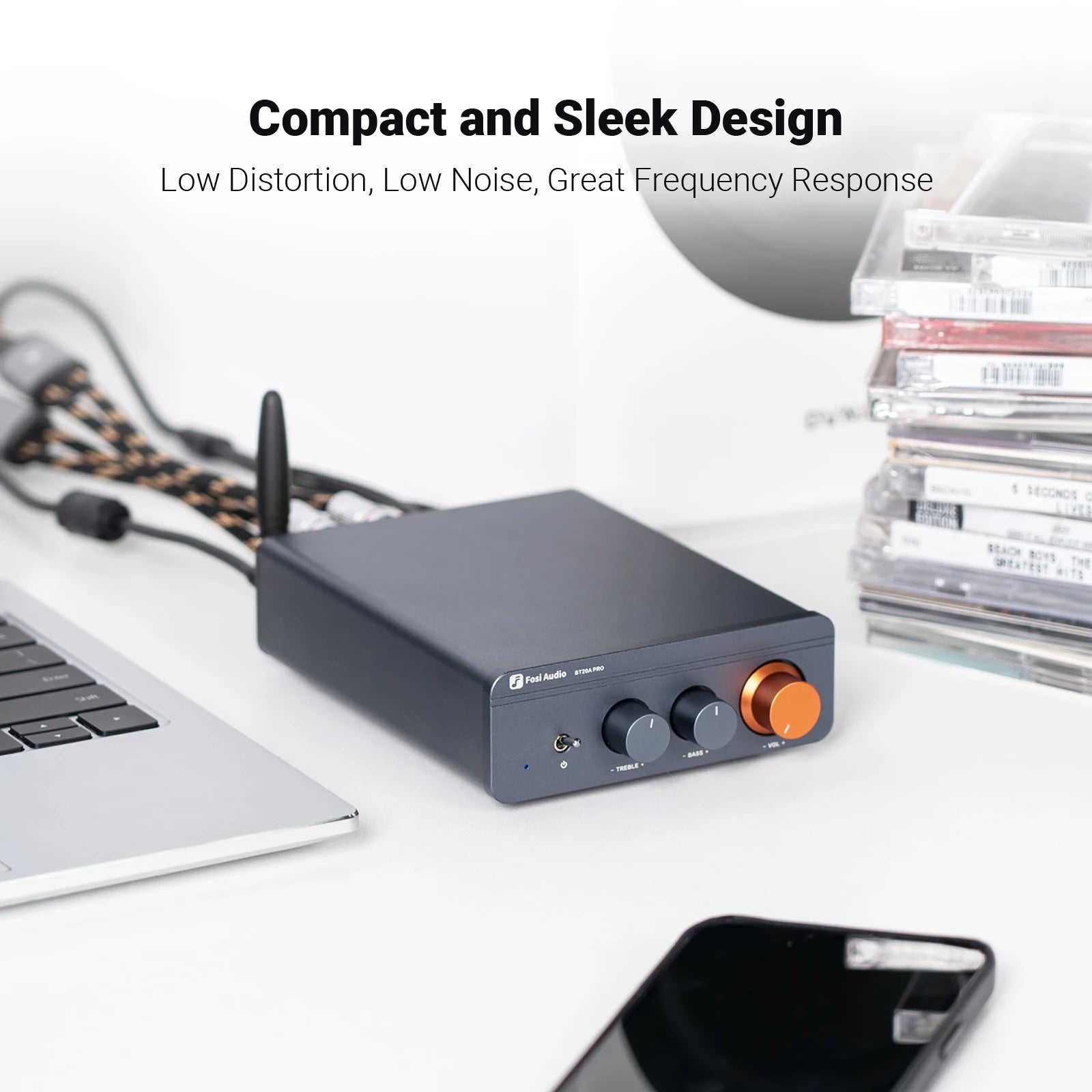 Fosi Audio BT20A Pro Bluetooth Stereo Amplifier – 300W x2 HiFi Class D TPA3255 Mini Amp with Bass & Treble Control for Home Theater