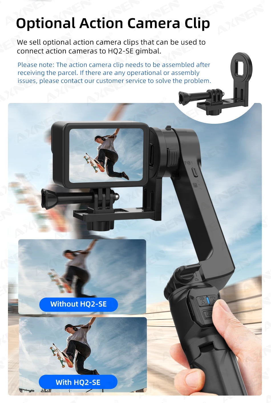 AXNEN HQ2 Series 3-Axis Handheld Gimbal Stabilizer for Smartphone & GoPro – Selfie Stick, Tripod & Extension Rod Combo