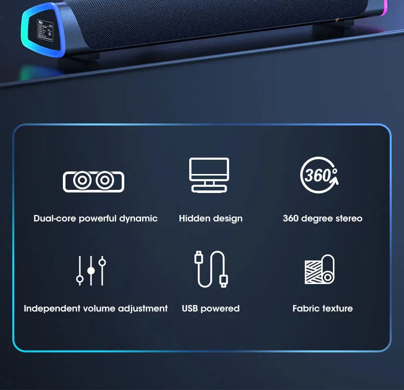 4D Stereo Soundbar with Bluetooth & Subwoofer for PC & MacBook