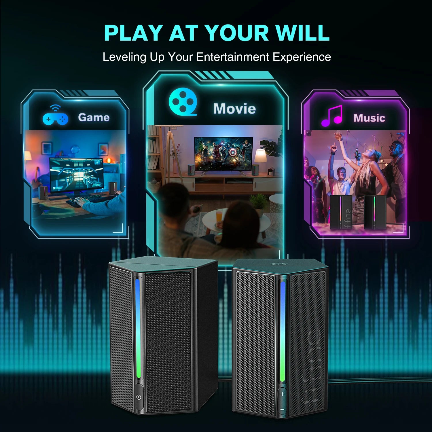 FIFINE Ampligame A20 Gaming Sound Box – USB RGB Stereo Speaker with Volume Control