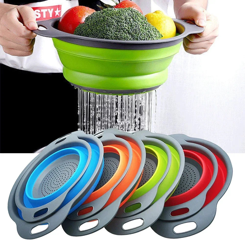 Silicone Folding Drain Basket – Foldable Fruit & Vegetable Washing Basket, Collapsible Kitchen Strainer & Storage Tool