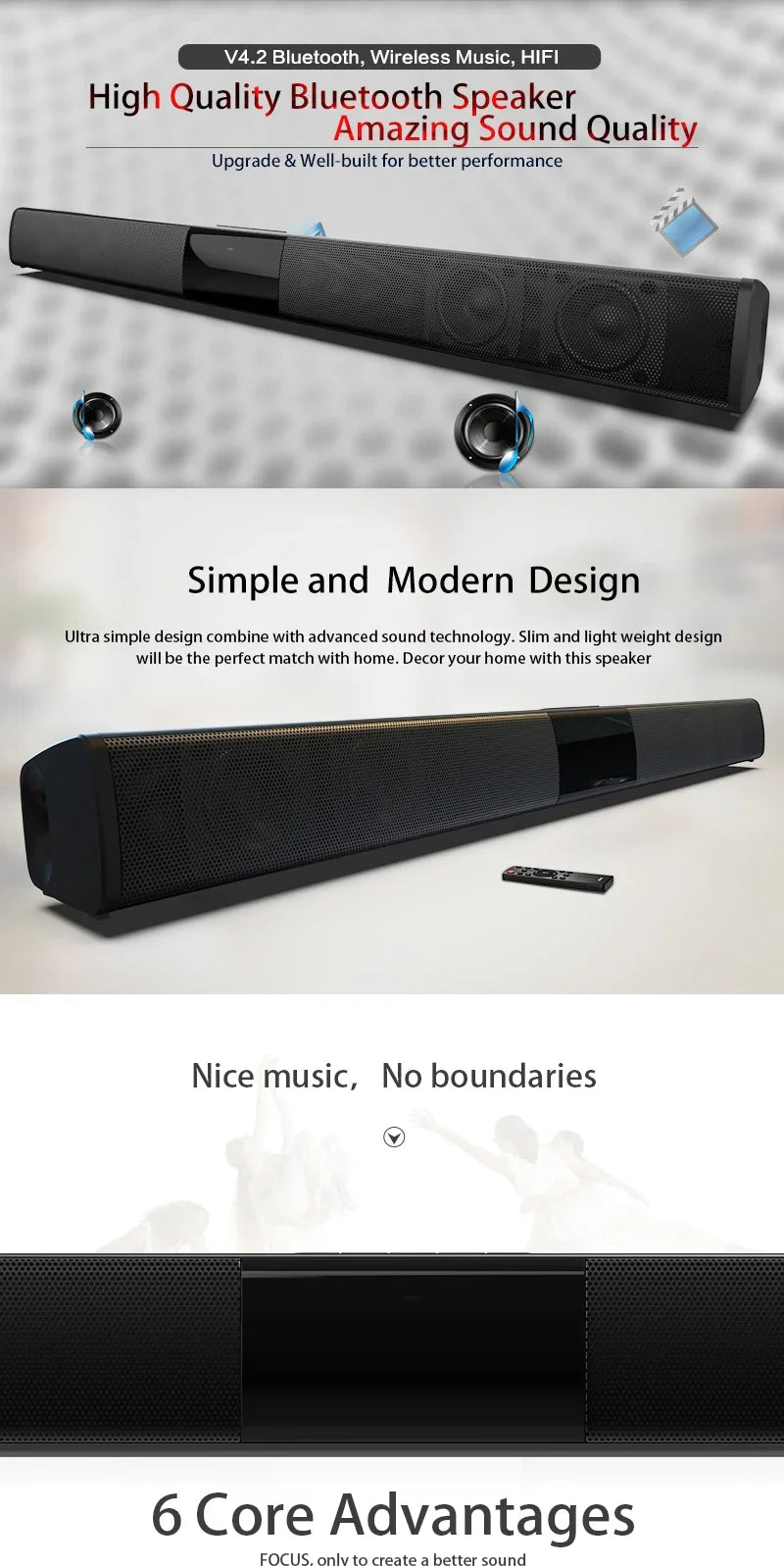 Super Powerful Wireless Bluetooth Sound Bar with Subwoofer & FM Radio