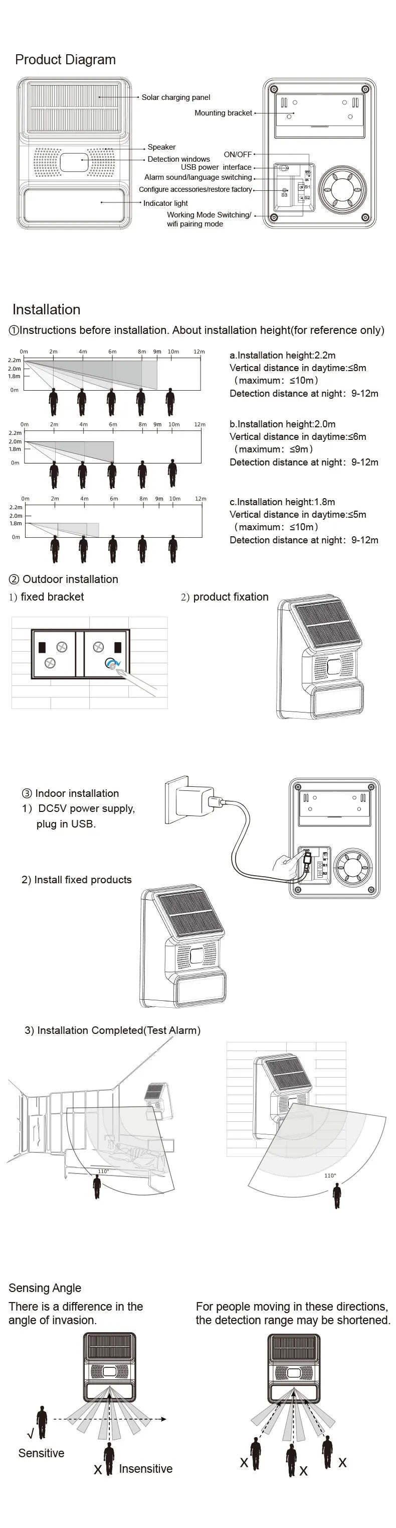 PGST-523 Outdoor Wireless Alarm System – Solar-Powered 433MHz GSM Security with Infrared Sensor & Flashlight