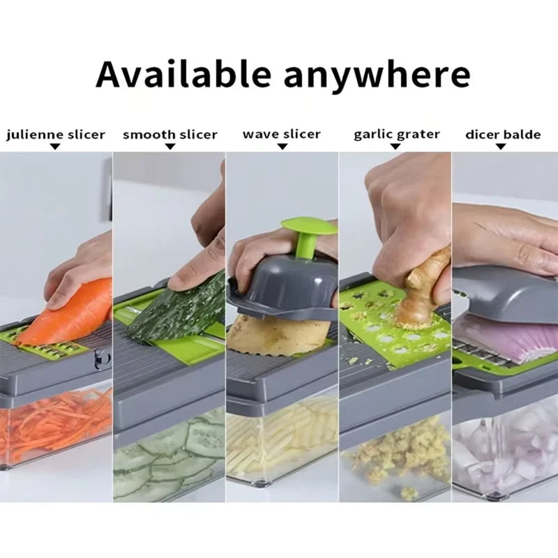 14/16 IN 1 Multi-Function Vegetable Food Chopper – Slicer, Grater, Cutter, Shredder Kitchen Tool for Tomato, Carrot, Cheese, Onion & More