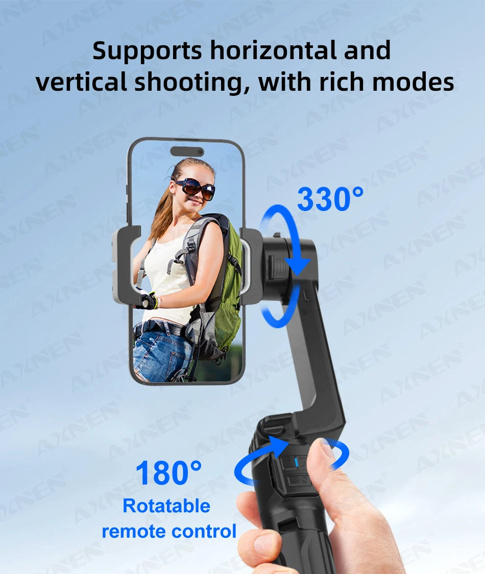 AXNEN HQ2 Series 3-Axis Handheld Gimbal Stabilizer for Smartphone & GoPro – Selfie Stick, Tripod & Extension Rod Combo