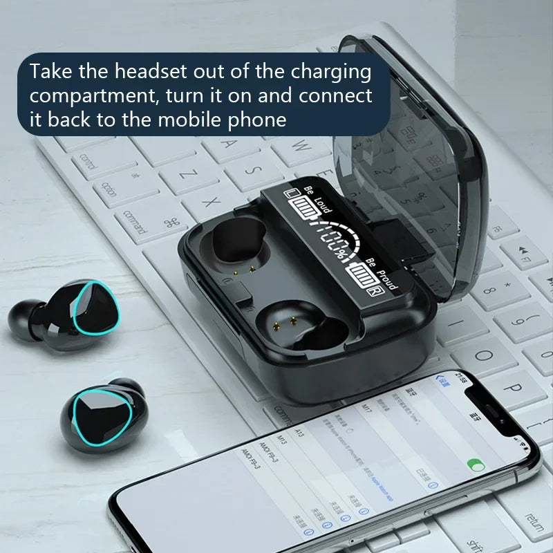 M10 TWS Bluetooth Earbuds – Wireless Headphones with Mic & LED Charging Case