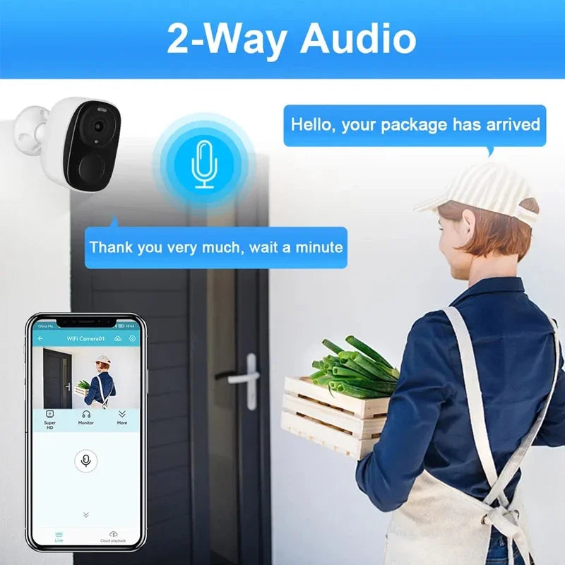 2K 3MP Wireless Outdoor Security Camera – Battery Powered with Spotlight & Siren