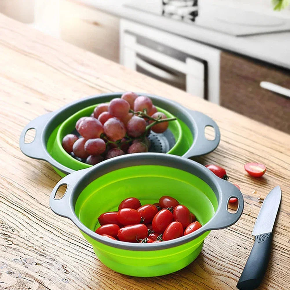 Silicone Folding Drain Basket – Foldable Fruit & Vegetable Washing Basket, Collapsible Kitchen Strainer & Storage Tool