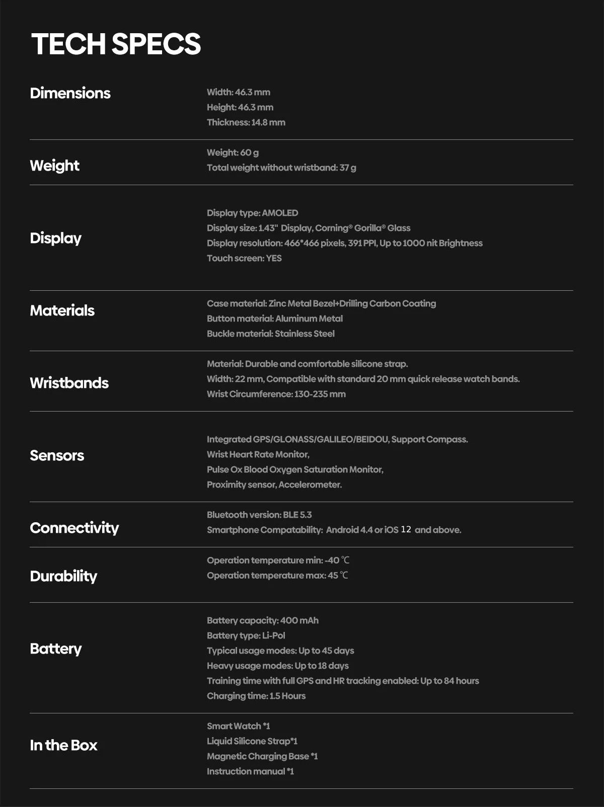 Zeblaze Stratos 3 PRO GPS Smartwatch – 1.43” HD AMOLED, Bluetooth Calls