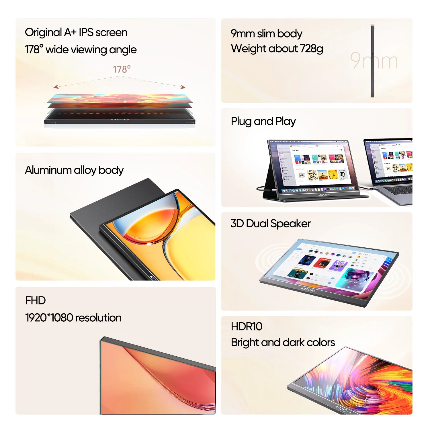 Arzopa 15.6" FHD Portable Monitor – 1080P HDMI/USB Display for Laptop, PC, Console