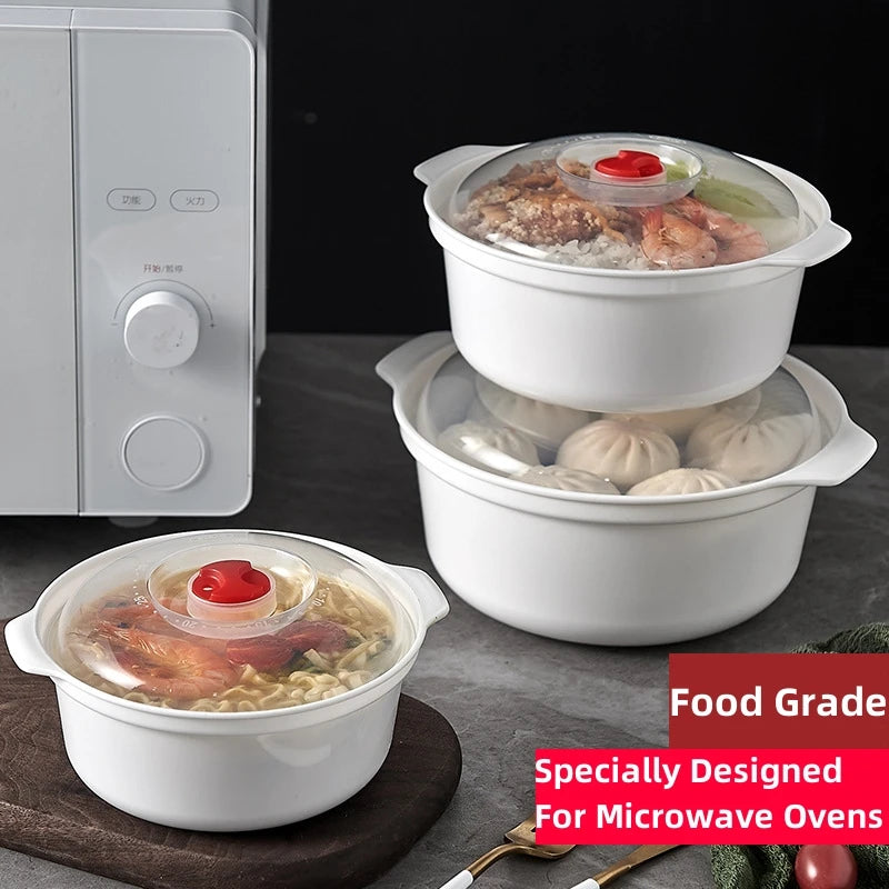 Microwave-Safe Heating & Storage Bowl – Plastic Food Container with Lid for Steamed Buns, Instant Noodles & Leftovers