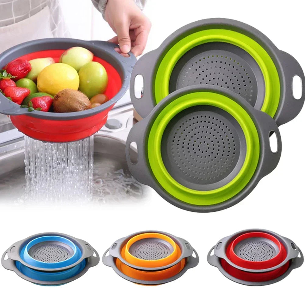 Silicone Folding Drain Basket – Foldable Fruit & Vegetable Washing Basket, Collapsible Kitchen Strainer & Storage Tool