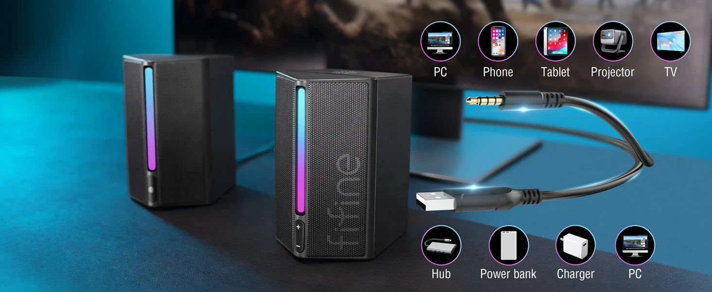 FIFINE Ampligame A20 Gaming Sound Box – USB RGB Stereo Speaker with Volume Control
