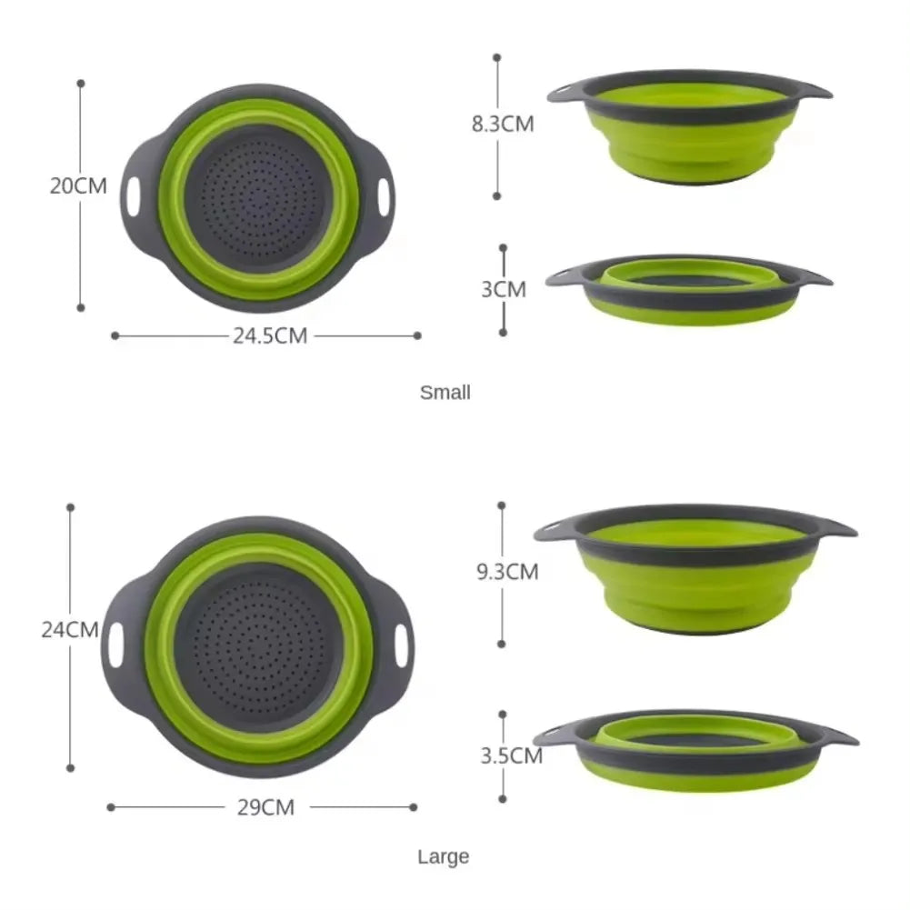 Silicone Folding Drain Basket – Foldable Fruit & Vegetable Washing Basket, Collapsible Kitchen Strainer & Storage Tool