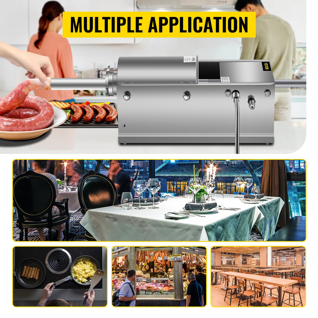 SucceBuy Horizontal Sausage Stuffer – 7.8 L Stainless Steel with 5 Nozzles