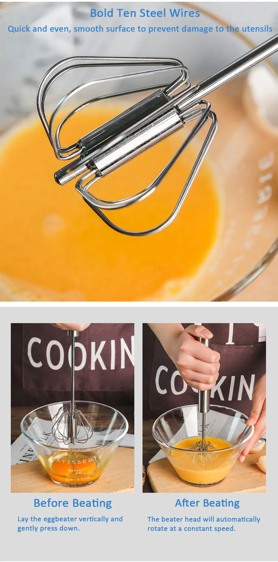 Semi-Automatic Egg Beater – Stainless Steel Hand Mixer Whisk for Cream, Batter & More