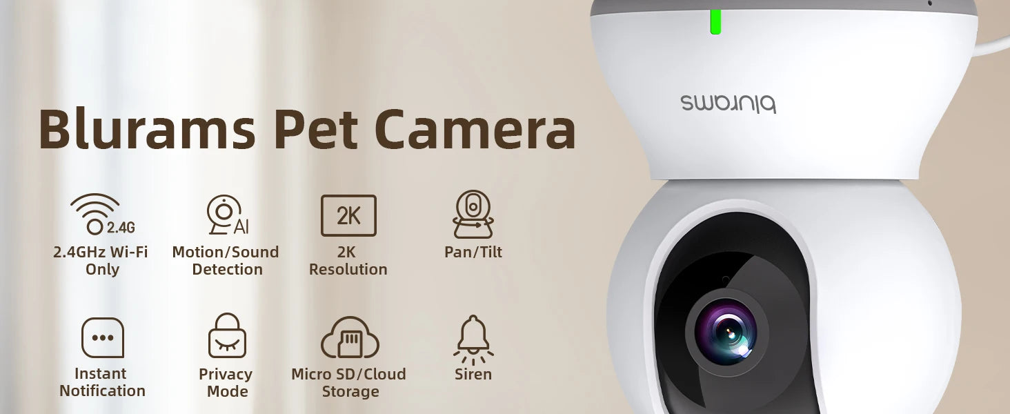 Blurams 2.4 & 5G WiFi Indoor Camera 2K HD – 360° PTZ, Night Vision, 2-Way Talk, Pet & Baby Monitor