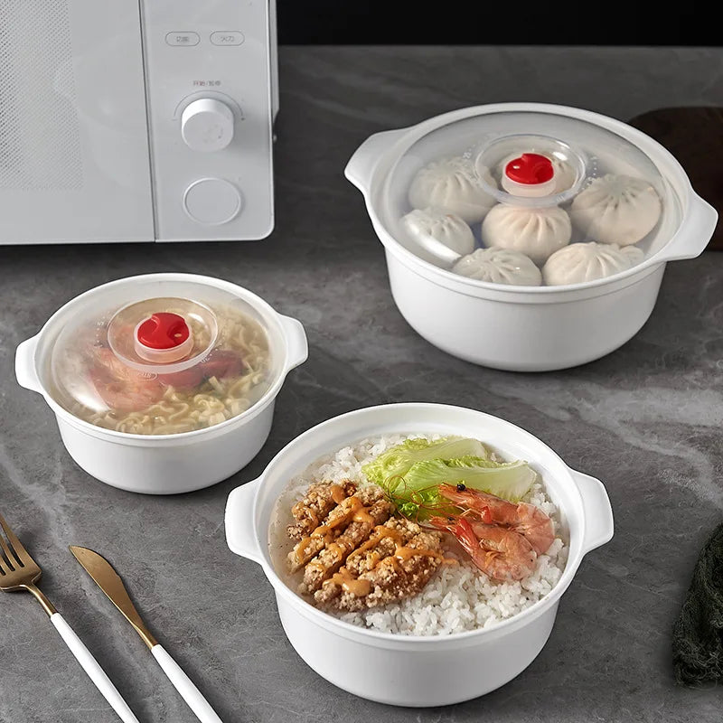 Microwave-Safe Heating & Storage Bowl – Plastic Food Container with Lid for Steamed Buns, Instant Noodles & Leftovers