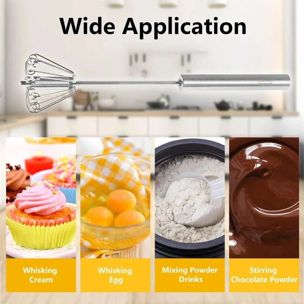 Semi-Automatic Egg Beater – Stainless Steel Hand Mixer Whisk for Cream, Batter & More